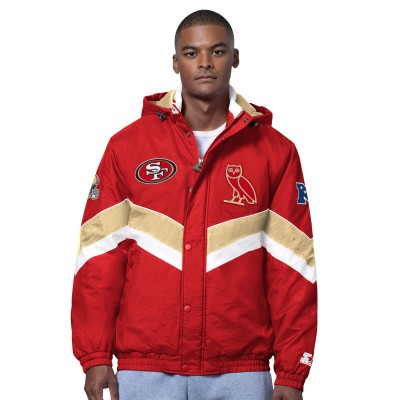 San Francisco 49ers OVO x Starter Scarlet Sideline Full-Snap Puffer Jacket