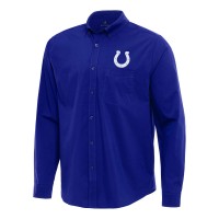 Indianapolis Colts Antigua Royal Flight Woven Tri-Blend Long Sleeve Button-Down Shirt