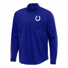 Indianapolis Colts Antigua Royal Flight Woven Tri-Blend Long Sleeve Button-Down Shirt