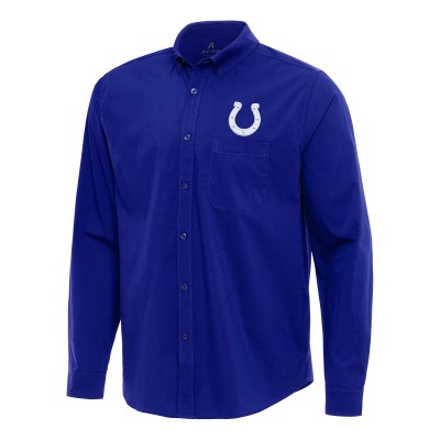 Indianapolis Colts Antigua Royal Flight Woven Tri-Blend Long Sleeve Button-Down Shirt
