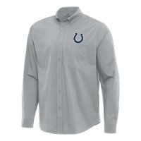 Indianapolis Colts Antigua Gray Flight Woven Tri-Blend Long Sleeve Button-Down Shirt