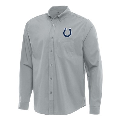 Indianapolis Colts Antigua Gray Flight Woven Tri-Blend Long Sleeve Button-Down Shirt