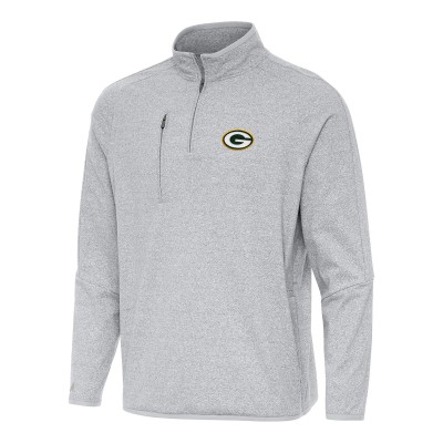 Green Bay Packers Antigua Heather Gray Certain Tri-Blend Quarter-Zip Top