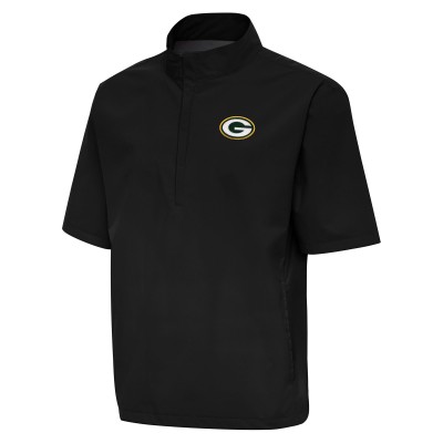 Футболка на короткой молнии Green Bay Packers Antigua Black Brisk Windshirt