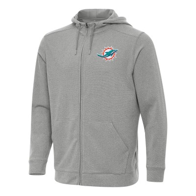 Толстовка на молнии Miami Dolphins Antigua Heather Gray Effortless