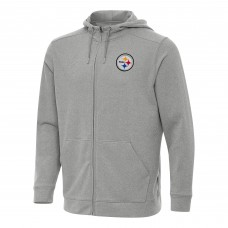 Pittsburgh Steelers Antigua Heather Gray Effortless Full-Zip Hoodie