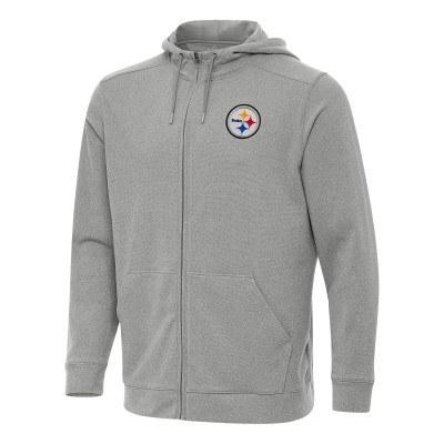 Pittsburgh Steelers Antigua Heather Gray Effortless Full-Zip Hoodie