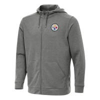 Pittsburgh Steelers Antigua Heather Black Effortless Full-Zip Hoodie