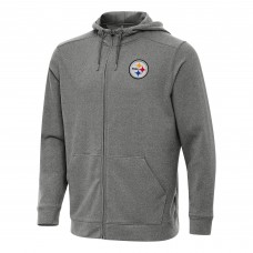 Pittsburgh Steelers Antigua Heather Black Effortless Full-Zip Hoodie