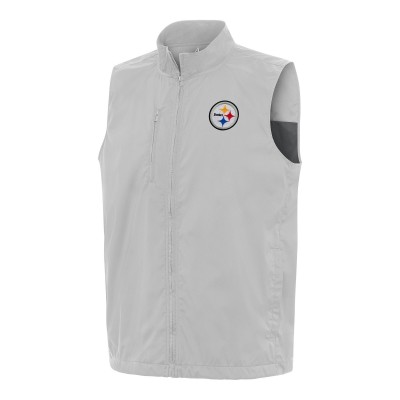 Pittsburgh Steelers Antigua Gray Brisk Full-Zip Vest