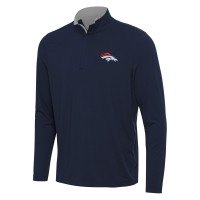 Denver Broncos Antigua Navy/Gray Content Quarter-Zip Pullover Top