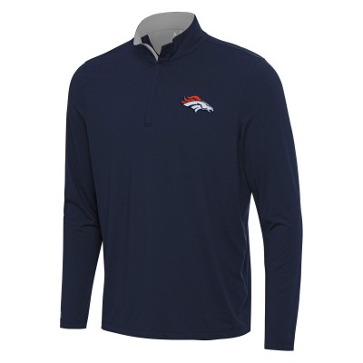 Denver Broncos Antigua Navy/Gray Content Quarter-Zip Pullover Top