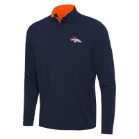 Denver Broncos Antigua Navy/Orange Content Quarter-Zip Pullover Top