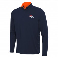Denver Broncos Antigua Navy/Orange Content Quarter-Zip Pullover Top