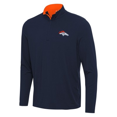 Denver Broncos Antigua Navy/Orange Content Quarter-Zip Pullover Top