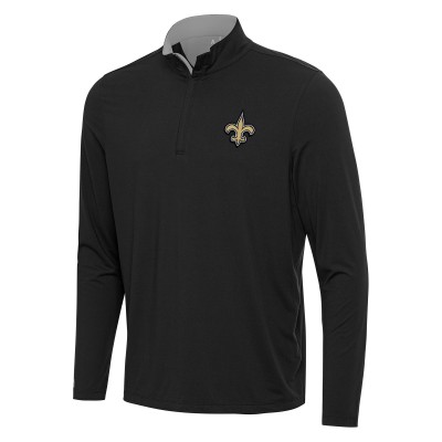 New Orleans Saints Antigua Black/Gray Content Quarter-Zip Pullover Top