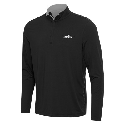 New York Jets Antigua Black/Gray Content Quarter-Zip Pullover Top