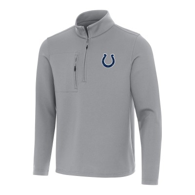 Indianapolis Colts Antigua Gray Insider Quarter-Zip Pullover Top