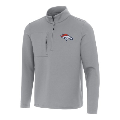 Denver Broncos Antigua Gray Insider Quarter-Zip Pullover Top