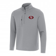 San Francisco 49ers Antigua Gray Insider Quarter-Zip Pullover Top San Francisco 49ers Antigua Gray Insider Quarter-Zip Pullover Top