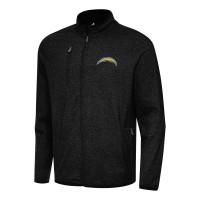 Los Angeles Chargers Antigua Heather Black Hold-Up Tri-Blend Full-Zip Jacket