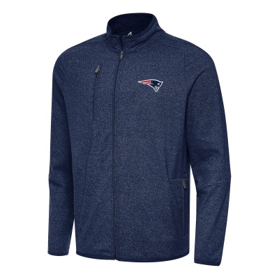 New England Patriots Antigua Heather Navy Hold-Up Tri-Blend Full-Zip Jacket