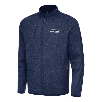 Seattle Seahawks Antigua Heather Navy Hold-Up Tri-Blend Full-Zip Jacket