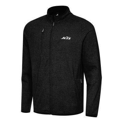 New York Jets Antigua Heather Black Hold-Up Tri-Blend Full-Zip Jacket