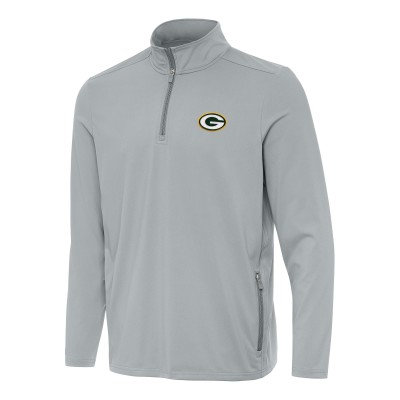Green Bay Packers Antigua Gray Perilous Quarter-Zip Pullover Top