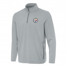 Pittsburgh Steelers Antigua Gray Perilous Quarter-Zip Pullover Top