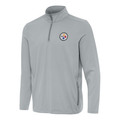 Pittsburgh Steelers Antigua Gray Perilous Quarter-Zip Pullover Top