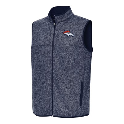 Denver Broncos Antigua Heather Navy Fortune Full-Zip Vest