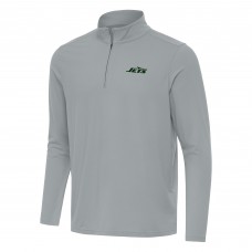 New York Jets Antigua Gray Intent Quarter-Zip Pullover Top New York Jets Antigua Gray Intent Quarter-Zip Pullover Top