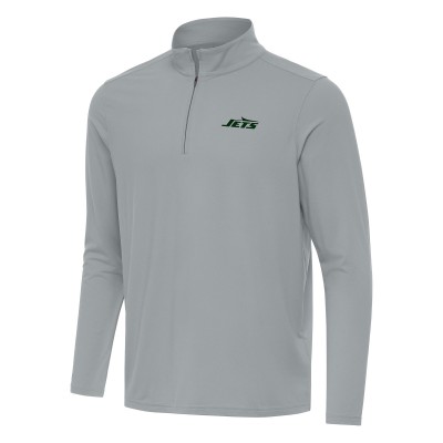 New York Jets Antigua Gray Intent Quarter-Zip Pullover Top