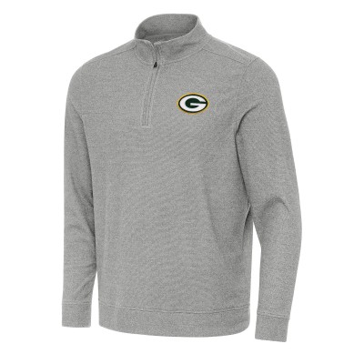 Green Bay Packers Antigua Heather Gray Subtle Quarter-Zip Top
