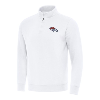 Denver Broncos Antigua White Victory Quarter-Zip Pullover Top