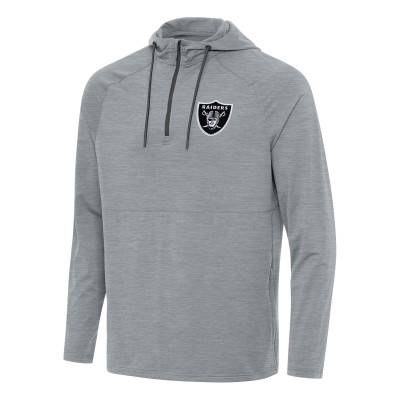 Las Vegas Raiders Antigua Heather Gray Spikes Quarter-Zip Pullover Hoodie