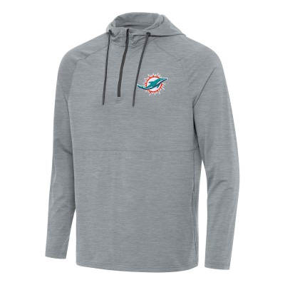 Miami Dolphins Antigua Heather Gray Spikes Quarter-Zip Pullover Hoodie