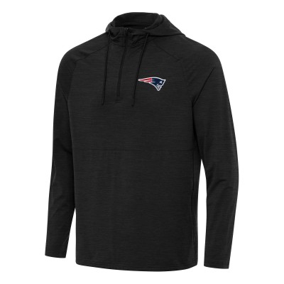 New England Patriots Antigua Heather Black Spikes Quarter-Zip Pullover Hoodie