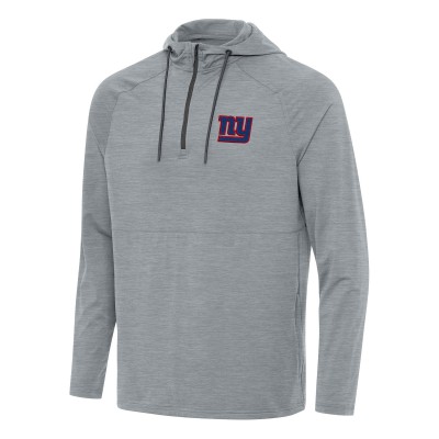 New York Giants Antigua Heather Gray Spikes Quarter-Zip Pullover Hoodie