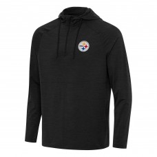 Pittsburgh Steelers Antigua Heather Black Spikes Quarter-Zip Pullover Hoodie