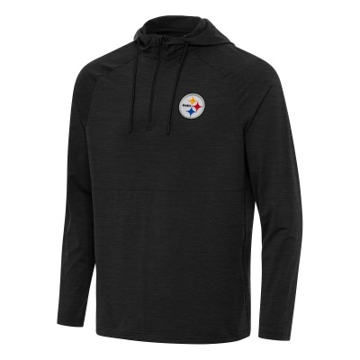 Pittsburgh Steelers Antigua Heather Black Spikes Quarter-Zip Pullover Hoodie