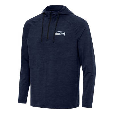 Seattle Seahawks Antigua Heather Navy Spikes Quarter-Zip Pullover Hoodie
