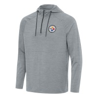 Pittsburgh Steelers Antigua Heather Gray Spikes Quarter-Zip Pullover Hoodie