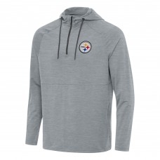 Pittsburgh Steelers Antigua Heather Gray Spikes Quarter-Zip Pullover Hoodie