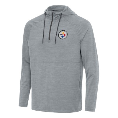 Pittsburgh Steelers Antigua Heather Gray Spikes Quarter-Zip Pullover Hoodie