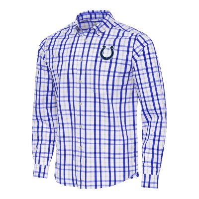 Indianapolis Colts Antigua Royal/Gray Tending Woven Tri-Blend Long Sleeve Button-Down Shirt