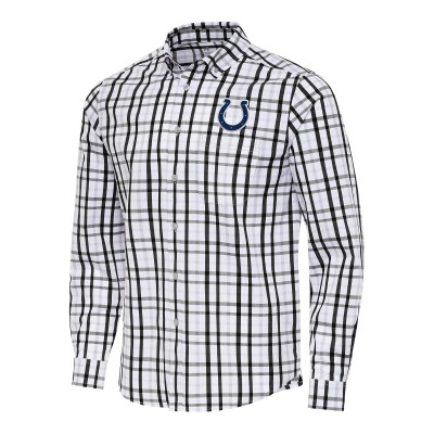 Indianapolis Colts Antigua Black/Gray Tending Woven Tri-Blend Long Sleeve Button-Down Shirt