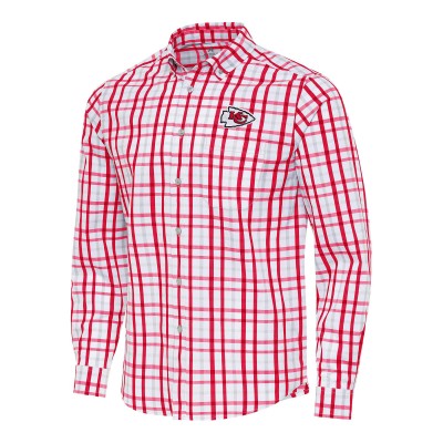 Kansas City Chiefs Antigua Red/Gray Tending Woven Tri-Blend Long Sleeve Button-Down Shirt