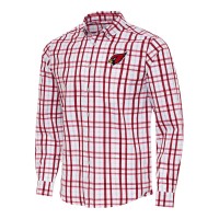 Arizona Cardinals Antigua Cardinal/Gray Tending Woven Tri-Blend Long Sleeve Button-Down Shirt